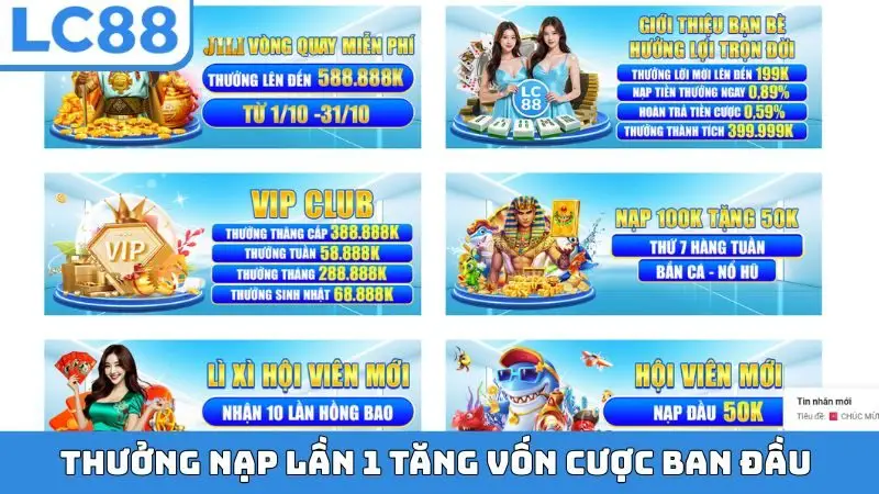 Thưởng nạp lần 1 tăng vốn cược ban đầu