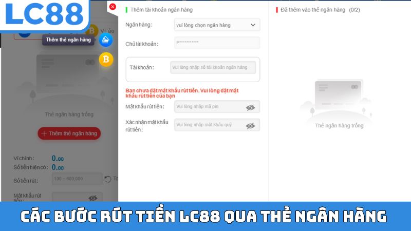 Các bước rút tiền LC88 qua thẻ ngân hàng